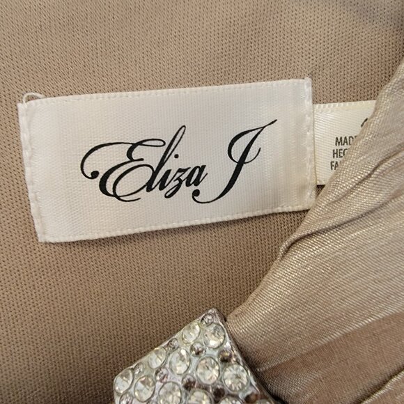 ELIZA J Dress EMBELLISHED RHINESTONES CRUSHED TAFFETA CHAMPAGNE‎ SHEATH Size 4 - Picture 5 of 12